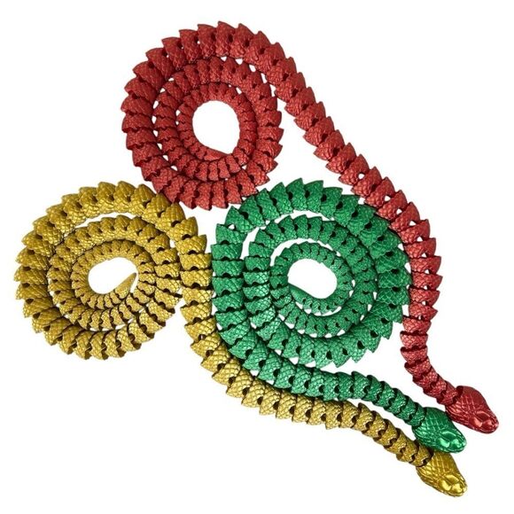 Year of the Snake Articulating 3DPrinted 44" Long (Set 3) Red Green Gold Décor - Picture 5 of 9